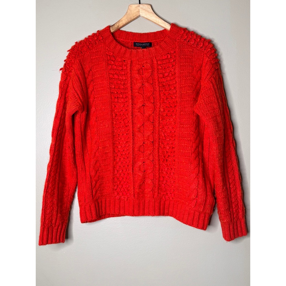 Banana Republic Cable Knit Sweater Womens S Red Merino Wool Alpaca Chunky